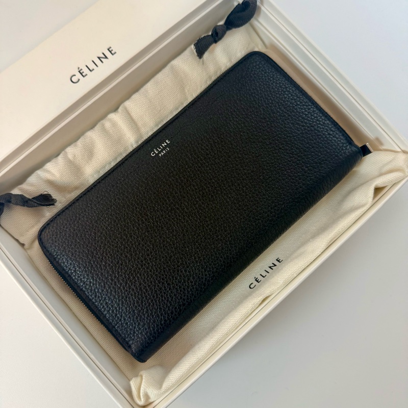 ✔️ Celine 荔枝紋牛皮拉鏈長夾 黑色-0