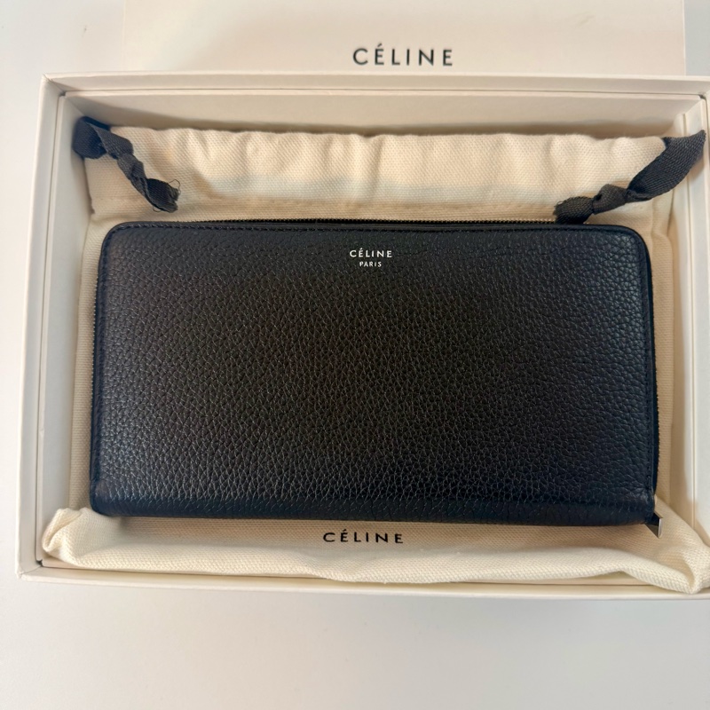 ✔️ Celine 荔枝紋牛皮拉鏈長夾 黑色-4