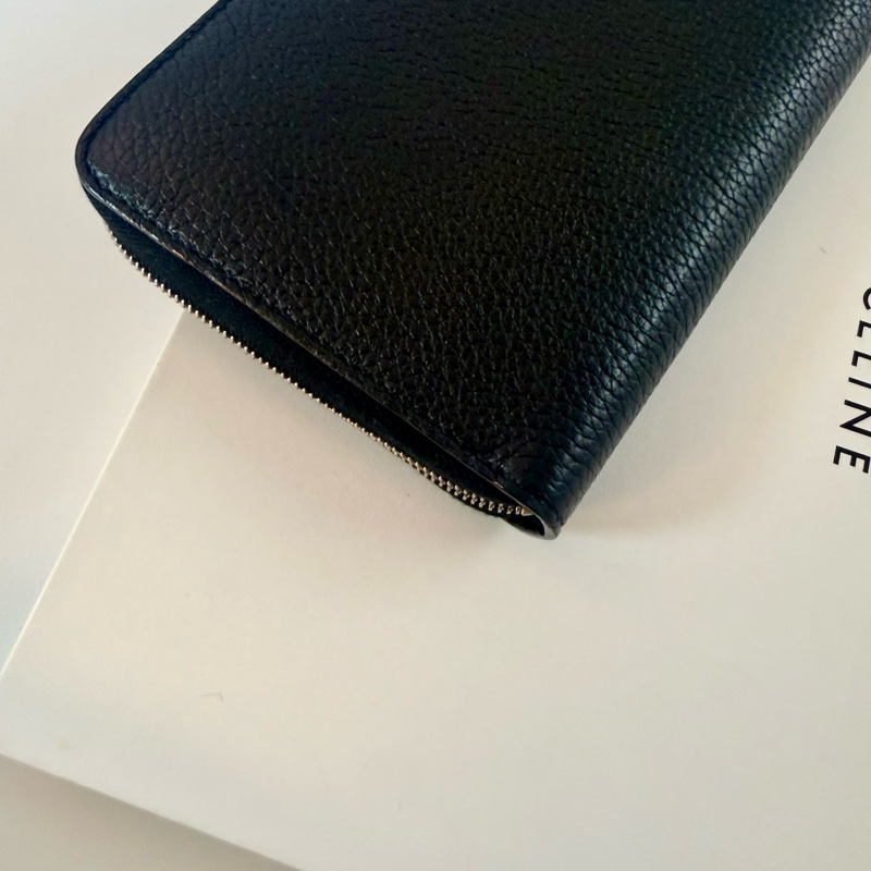 ✔️ Celine 荔枝紋牛皮拉鏈長夾 黑色-6
