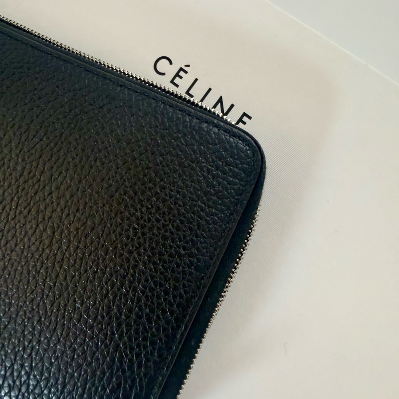 ✔️ Celine 荔枝紋牛皮拉鏈長夾 黑色-7