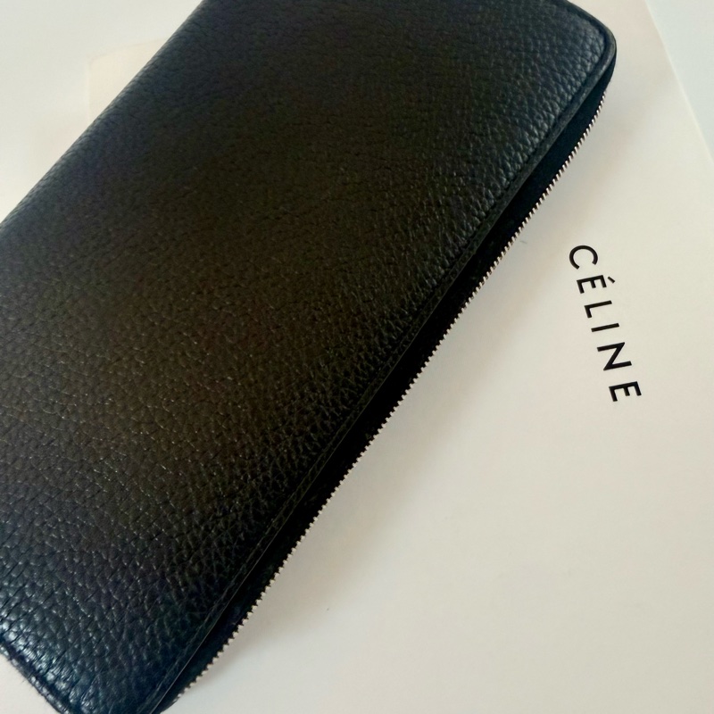 ✔️ Celine 荔枝紋牛皮拉鏈長夾 黑色-8