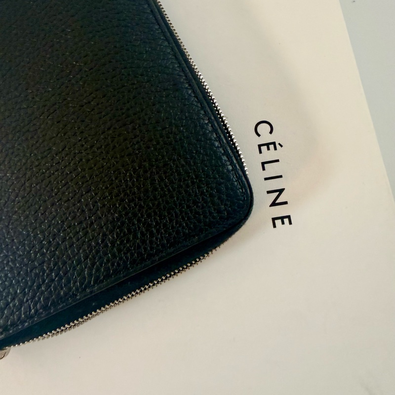 ✔️ Celine 荔枝紋牛皮拉鏈長夾 黑色-9