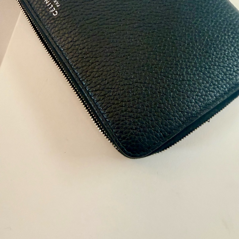 ✔️ Celine 荔枝紋牛皮拉鏈長夾 黑色-10