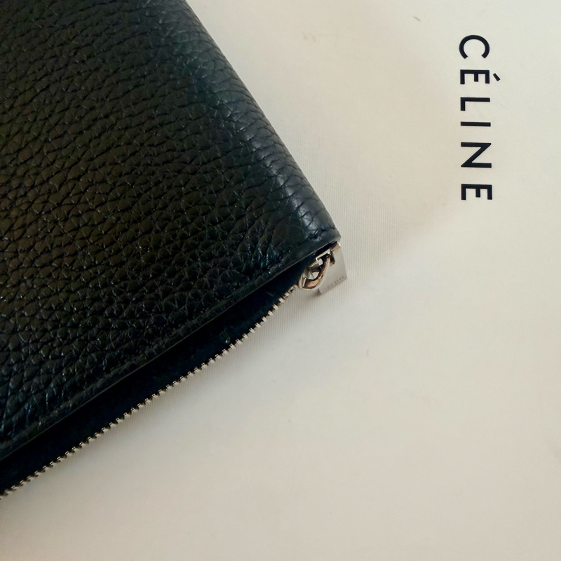 ✔️ Celine 荔枝紋牛皮拉鏈長夾 黑色-12