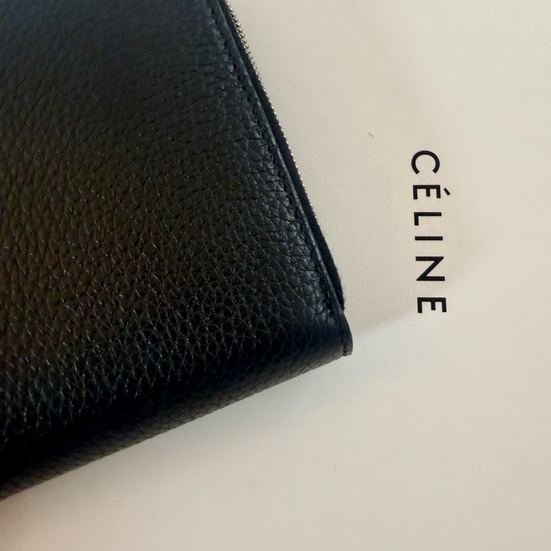 ✔️ Celine 荔枝紋牛皮拉鏈長夾 黑色-13