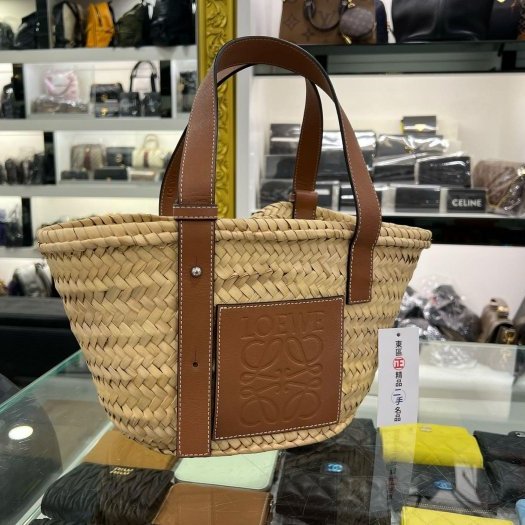 東區正精品㊣LOEWE Basket Natural Tan 咖啡皮革草編編織手提包沙灘包 RZ6242-0