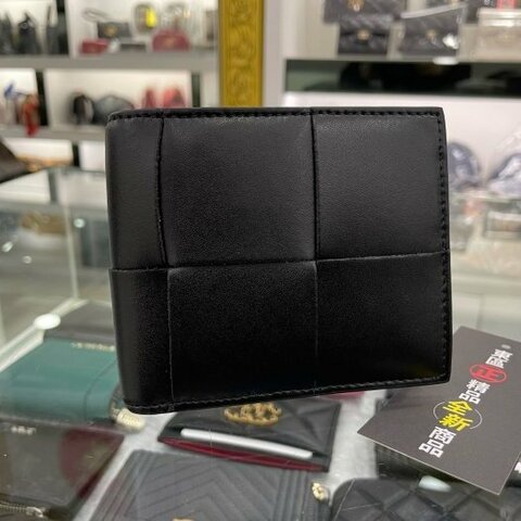 東區正精品㊣BOTTEGA VENETA BV 649603 全新黑色全皮大格大編織對折短夾RZ6247