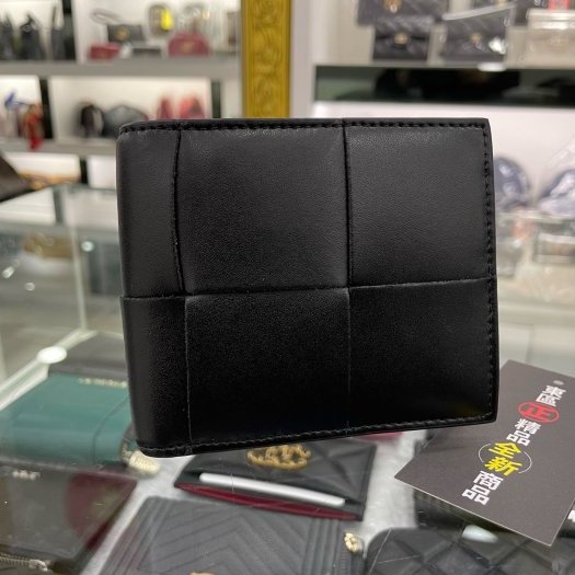 東區正精品㊣BOTTEGA VENETA BV 649603 全新黑色全皮大格大編織對折短夾RZ6247-0