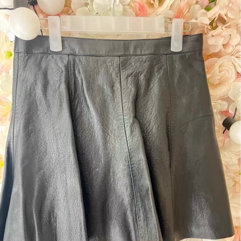 SAINT LAURENT羊皮伞裙36码-0