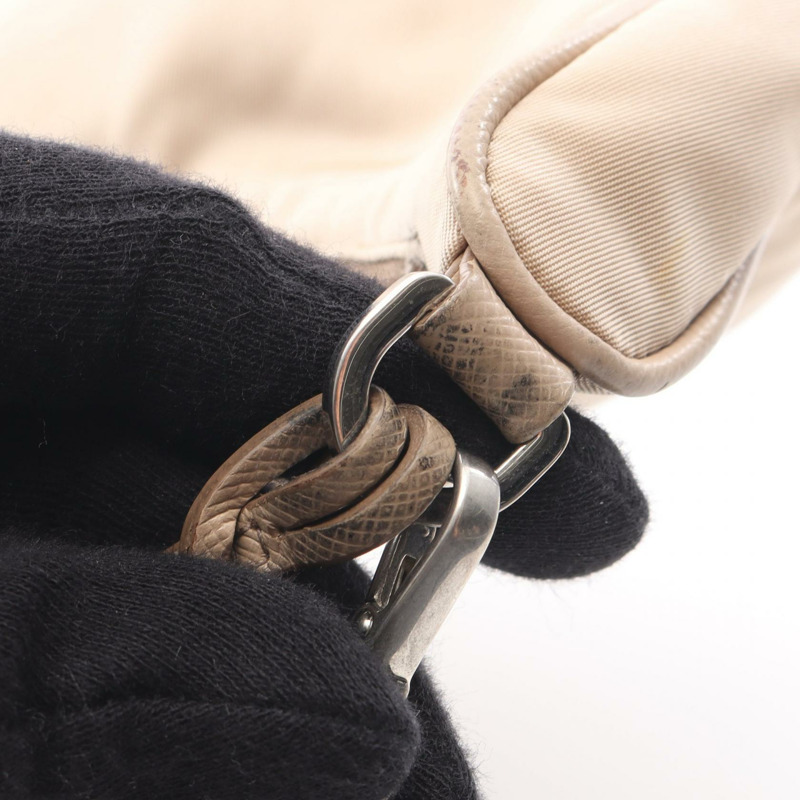 PRADA 2005 復刻版 2Way 單肩包 1BH204 尼龍皮革 米色 二手 女士-8