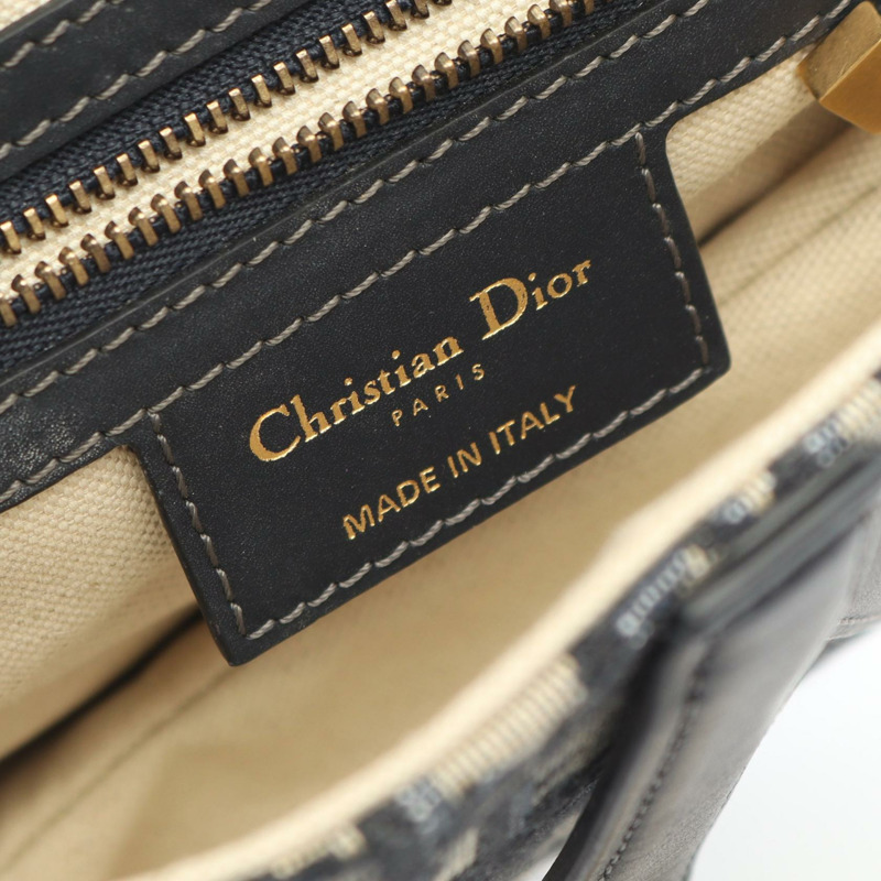 Christian Dior 馬鞍包 帆布皮革 米色 海軍藍 二手 女士-3