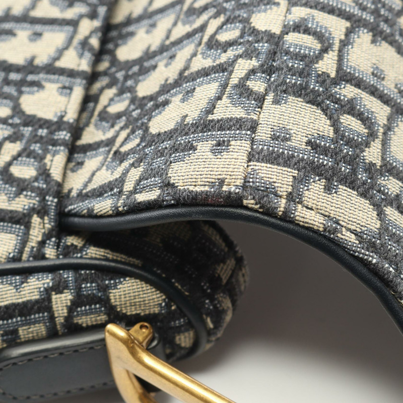 Christian Dior 馬鞍包 帆布皮革 米色 海軍藍 二手 女士-4