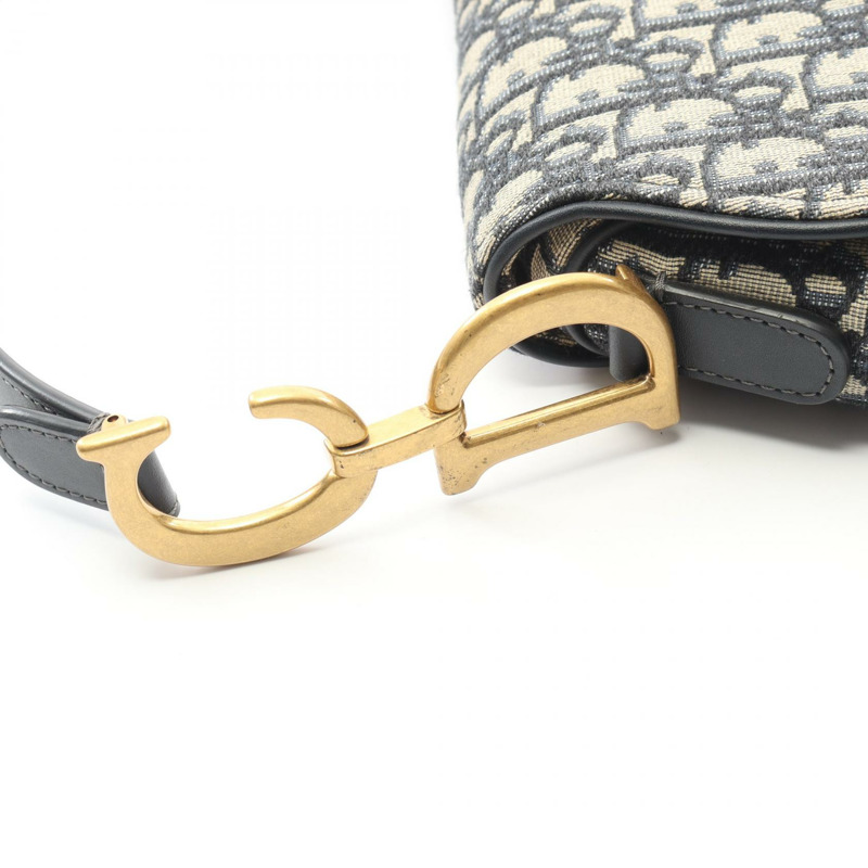 Christian Dior 馬鞍包 帆布皮革 米色 海軍藍 二手 女士-5