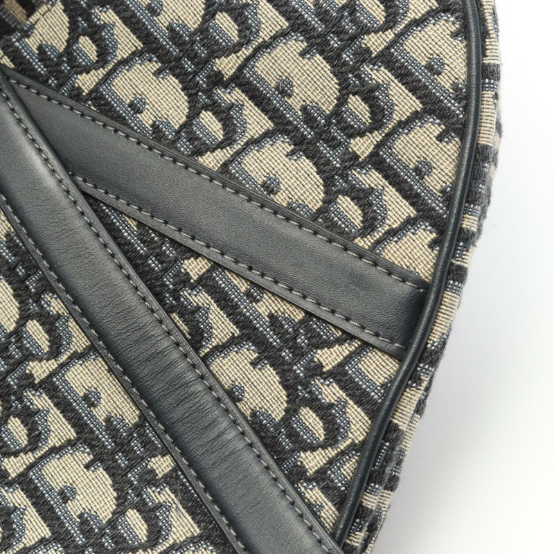 Christian Dior 馬鞍包 帆布皮革 米色 海軍藍 二手 女士-6