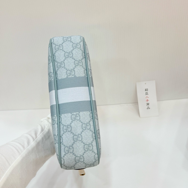 莉亞精品♡Gucci 811487 化妝包 淺灰藍色 二手-5