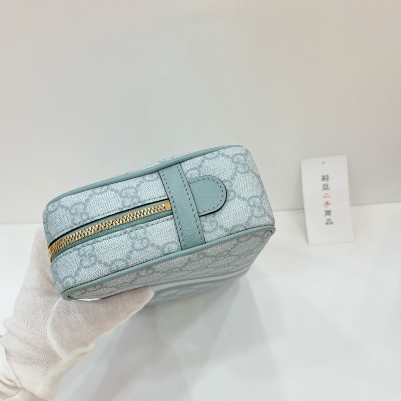 莉亞精品♡Gucci 811487 化妝包 淺灰藍色 二手-6