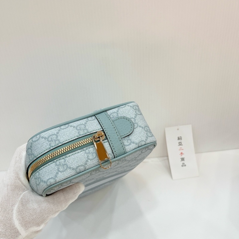 莉亞精品♡Gucci 811487 化妝包 淺灰藍色 二手-7