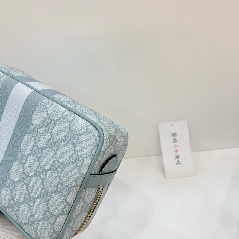 莉亞精品♡Gucci 811487 化妝包 淺灰藍色 二手-8