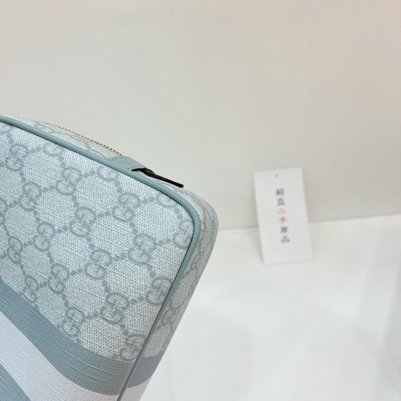 莉亞精品♡Gucci 811487 化妝包 淺灰藍色 二手-10