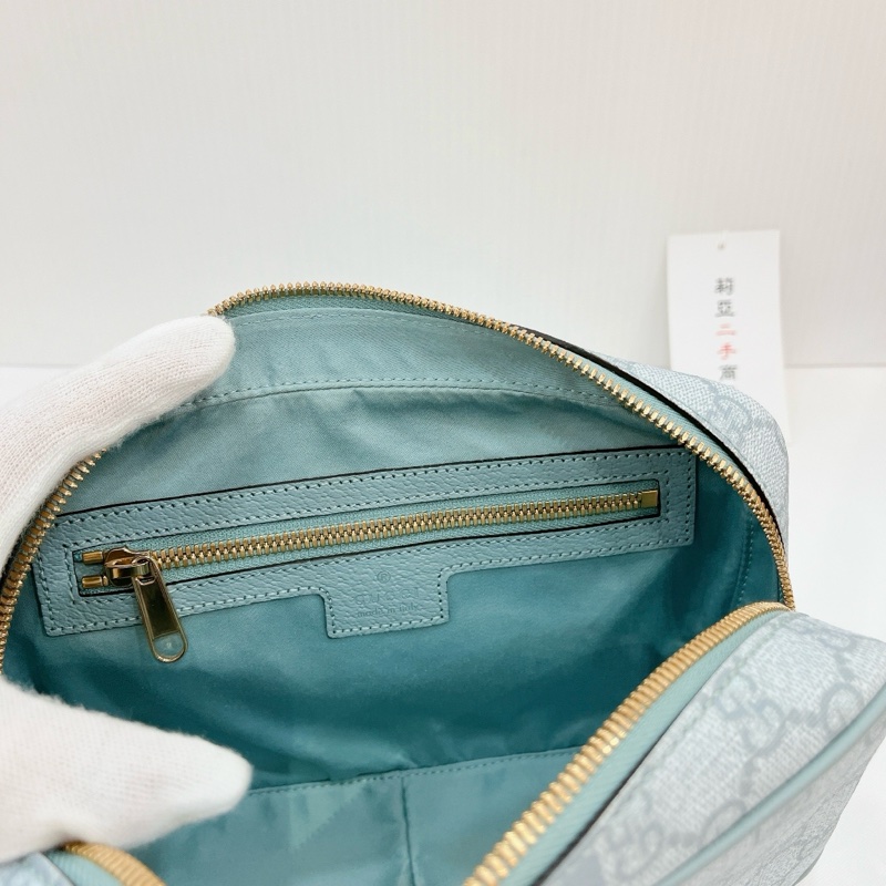 莉亞精品♡Gucci 811487 化妝包 淺灰藍色 二手-11
