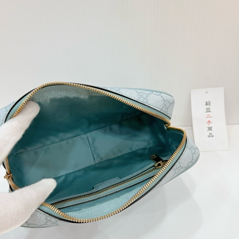 莉亞精品♡Gucci 811487 化妝包 淺灰藍色 二手-12