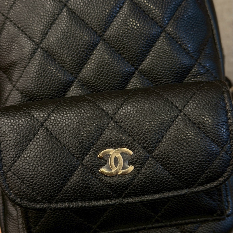 香奈兒黑色荔枝皮小書包-7