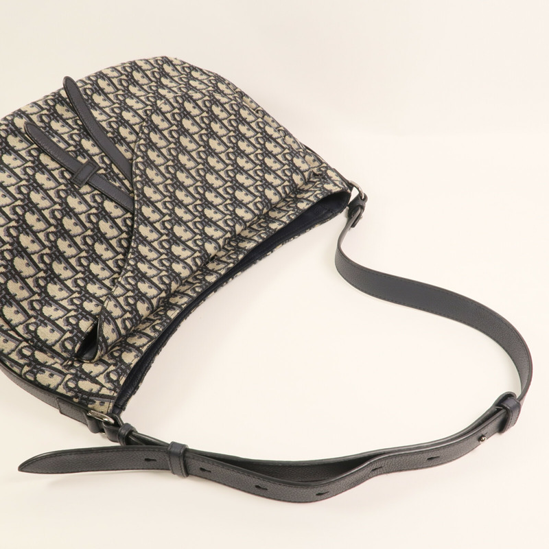 Dior 帆布Hobo Oblique銀扣肩背袋-4