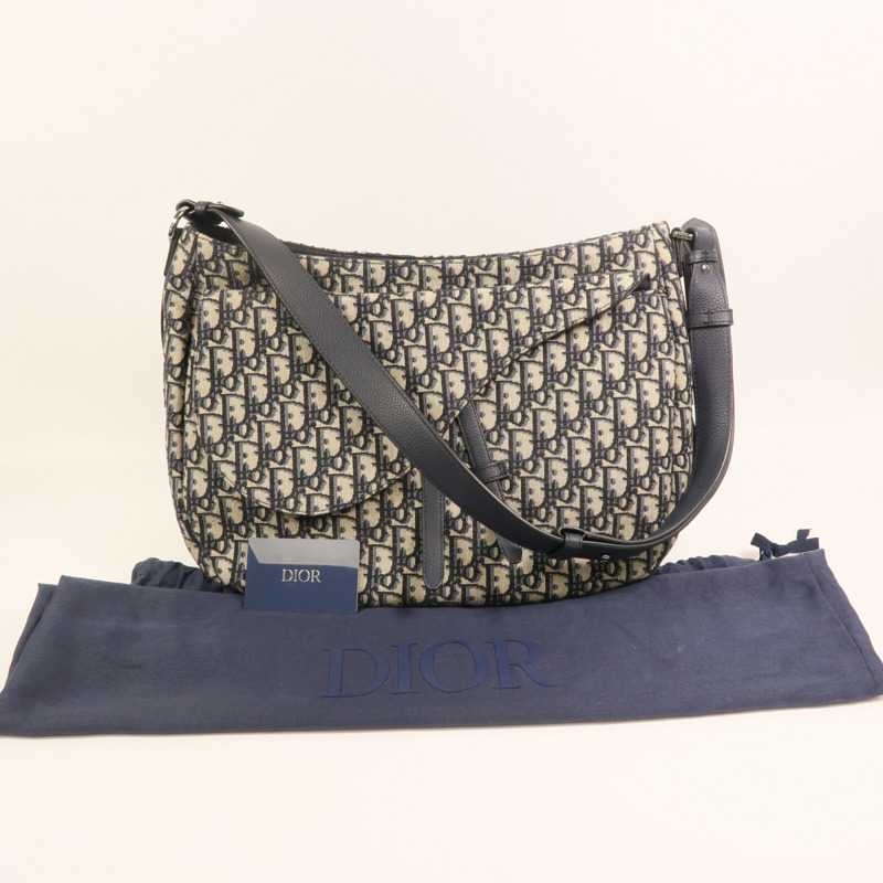 Dior 帆布Hobo Oblique銀扣肩背袋-13