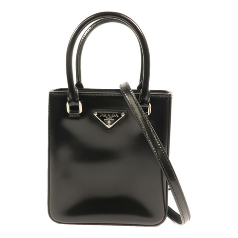 PRADA 漆皮皮革Small Brushed Leather Tote Bag銀扣手挽肩背兩用袋
