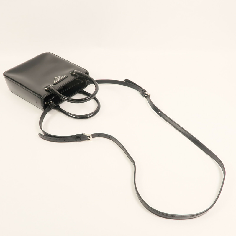 PRADA 漆皮皮革Small Brushed Leather Tote Bag銀扣手挽肩背兩用袋-3