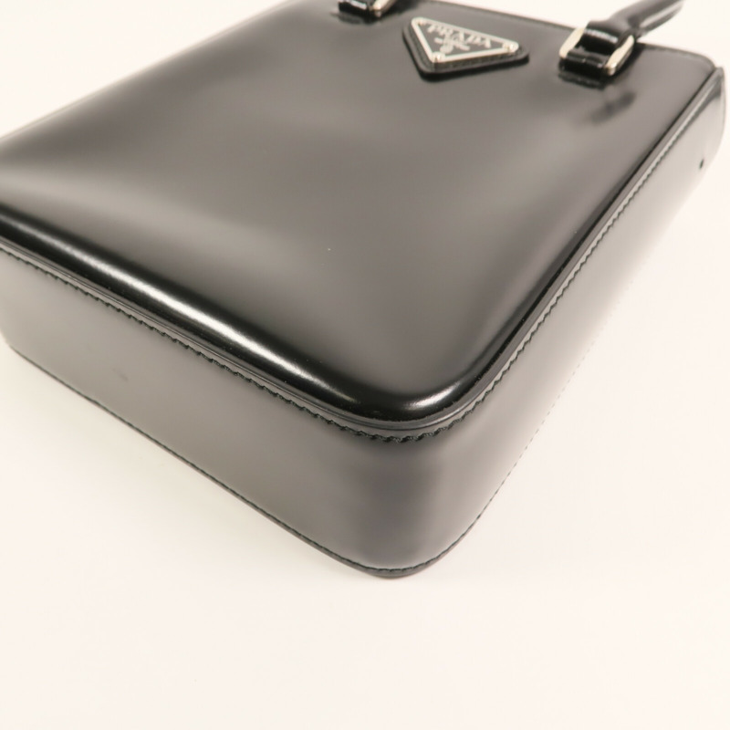 PRADA 漆皮皮革Small Brushed Leather Tote Bag銀扣手挽肩背兩用袋-5