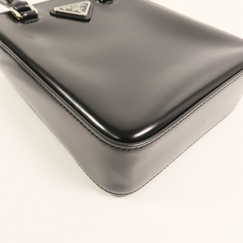 PRADA 漆皮皮革Small Brushed Leather Tote Bag銀扣手挽肩背兩用袋-6