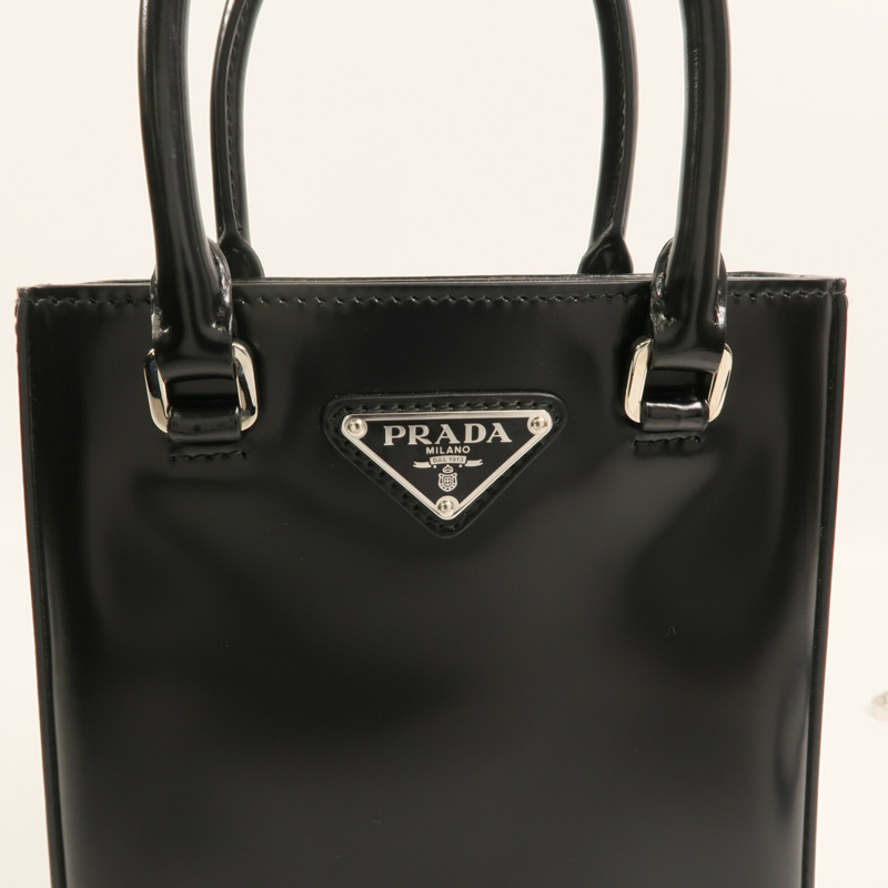 PRADA 漆皮皮革Small Brushed Leather Tote Bag銀扣手挽肩背兩用袋-9