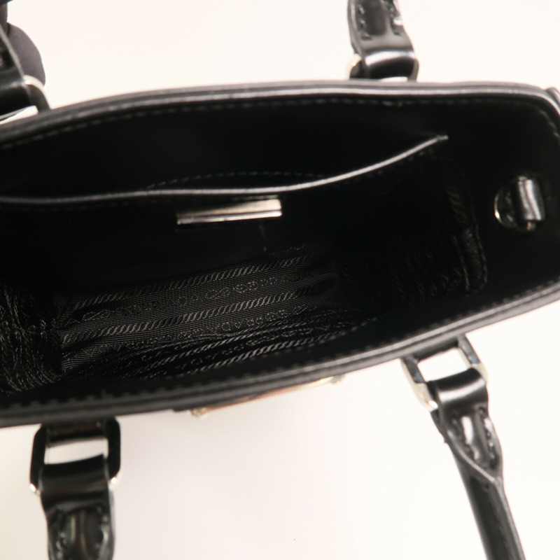PRADA 漆皮皮革Small Brushed Leather Tote Bag銀扣手挽肩背兩用袋-11