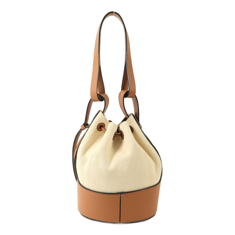 LOEWE 牛皮皮革/帆布Balloon銀扣肩背袋-1