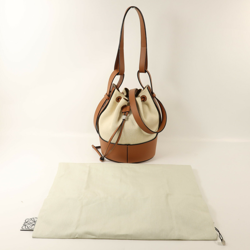 LOEWE 牛皮皮革/帆布Balloon銀扣肩背袋-8