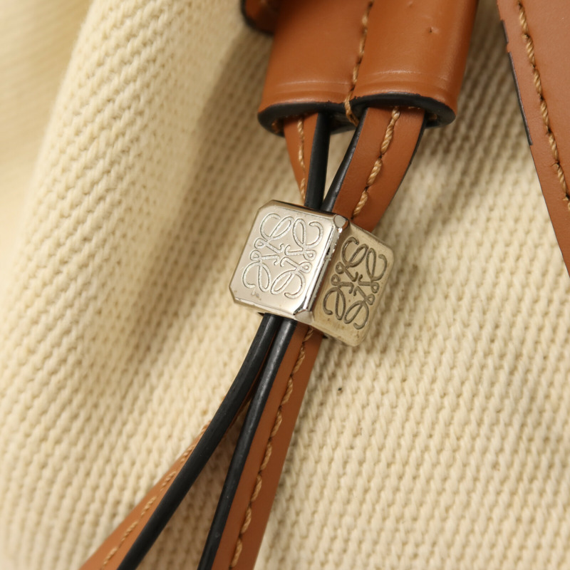 LOEWE 牛皮皮革/帆布Balloon銀扣肩背袋-9