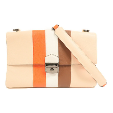 Longchamp 牛皮皮革Shoulder Bag銀扣鏈帶肩背袋