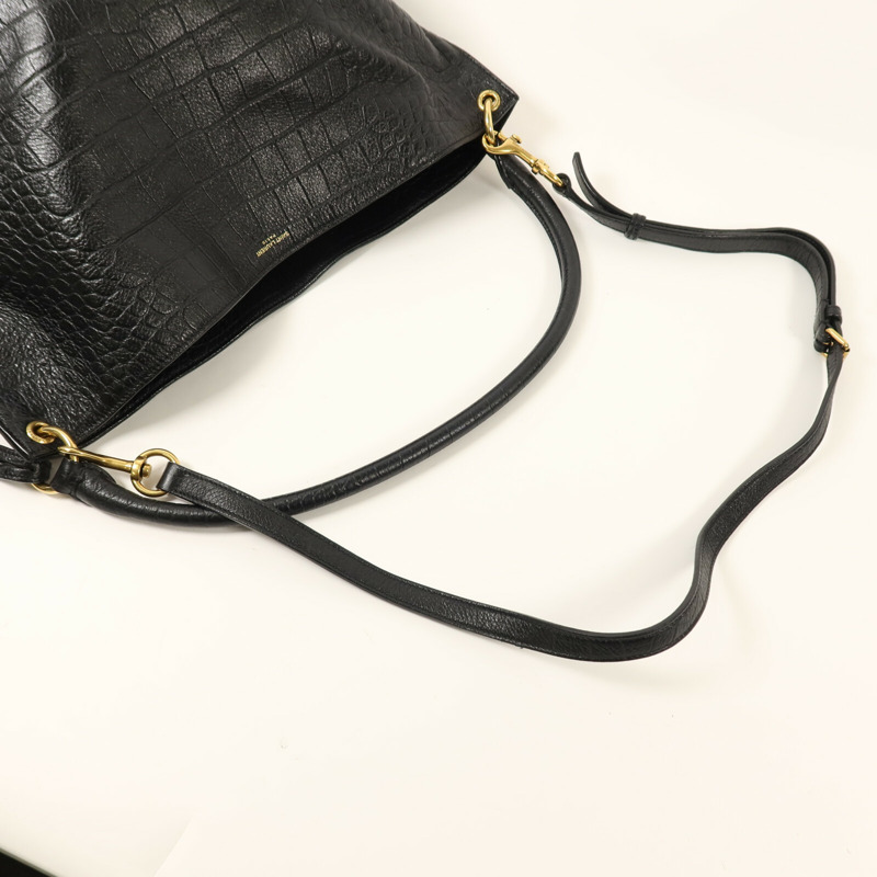 SAINT LAURENT 牛皮皮革Tag Hobo Bag金扣手挽肩背兩用袋-7