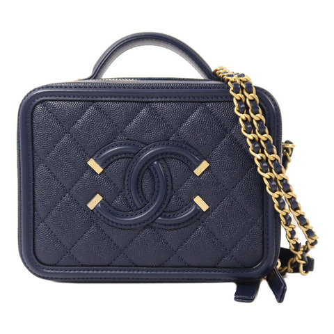 CHANEL 牛皮皮革Vanity Case金扣鏈帶手挽肩背兩用袋