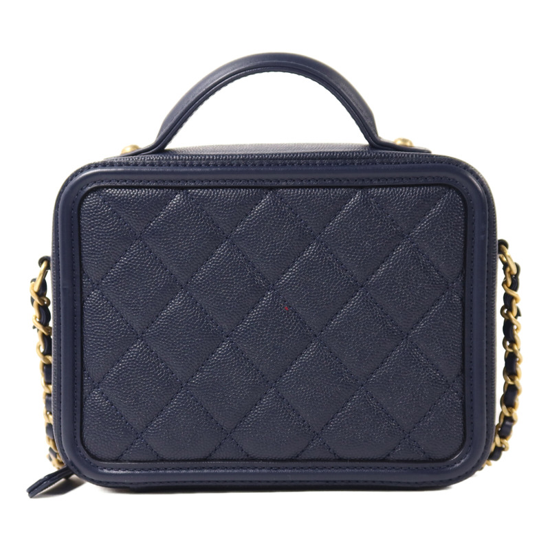 CHANEL 牛皮皮革Vanity Case金扣鏈帶手挽肩背兩用袋-1