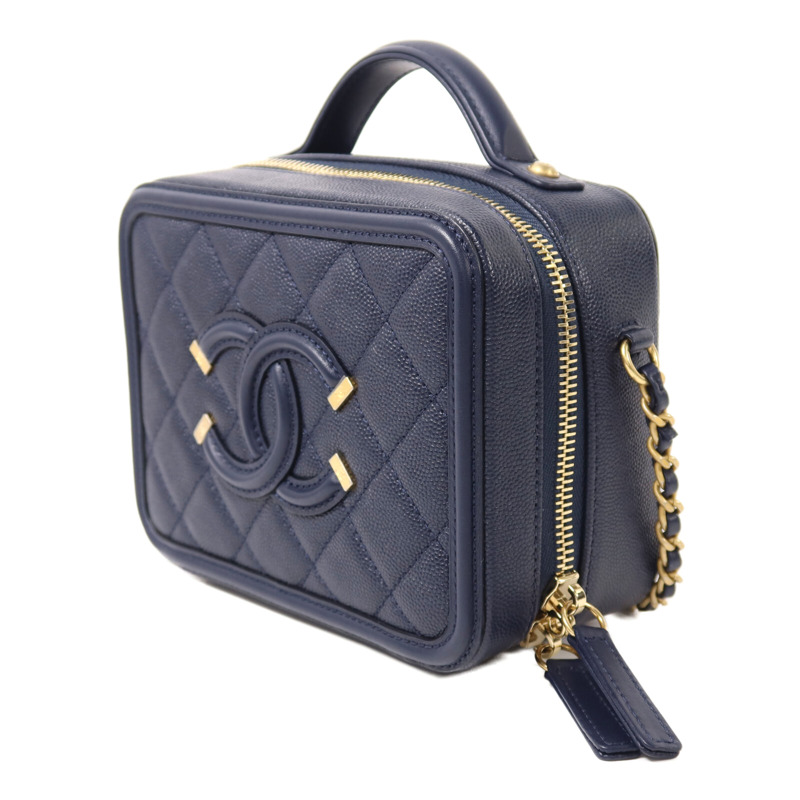 CHANEL 牛皮皮革Vanity Case金扣鏈帶手挽肩背兩用袋-2