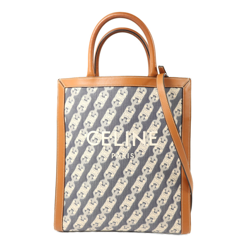 CELINE 帆布/牛皮皮革Cabas Vertical金扣手挽肩背兩用袋-0
