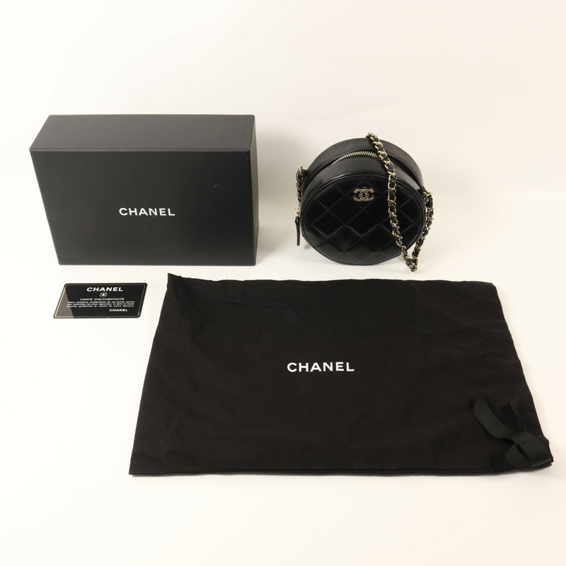 CHANEL 牛皮皮革Chain Shoulder金扣鏈帶肩背袋-9