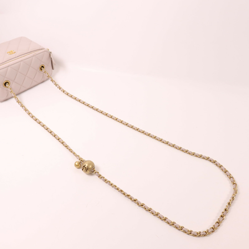 CHANEL 羊皮皮革Gold Ball Vanity Case金扣鏈帶肩背袋-7