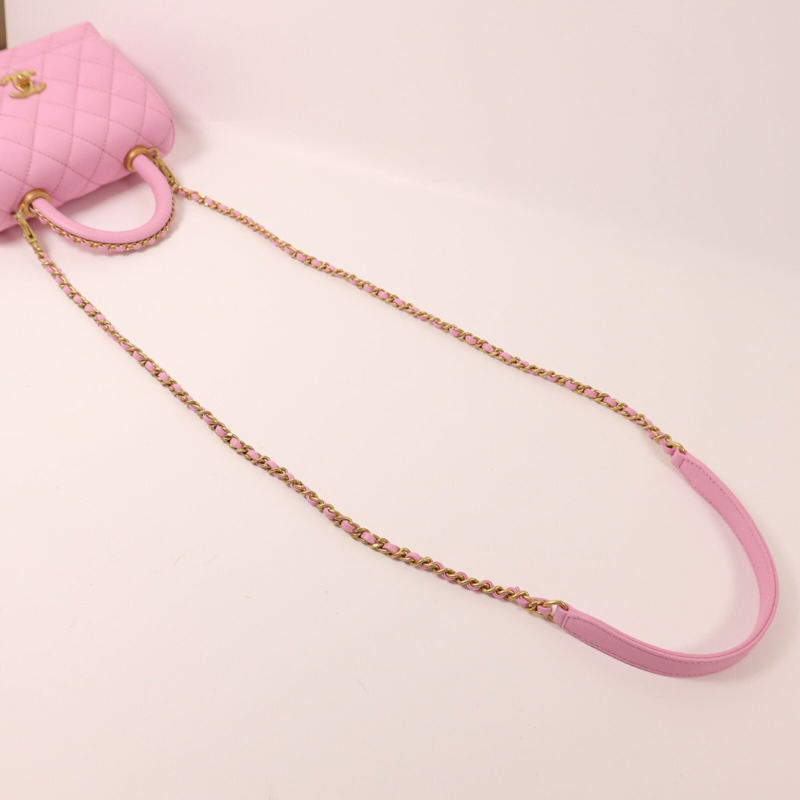 CHANEL 牛皮皮革Co Co Handle金扣鏈帶手挽肩背兩用袋-7