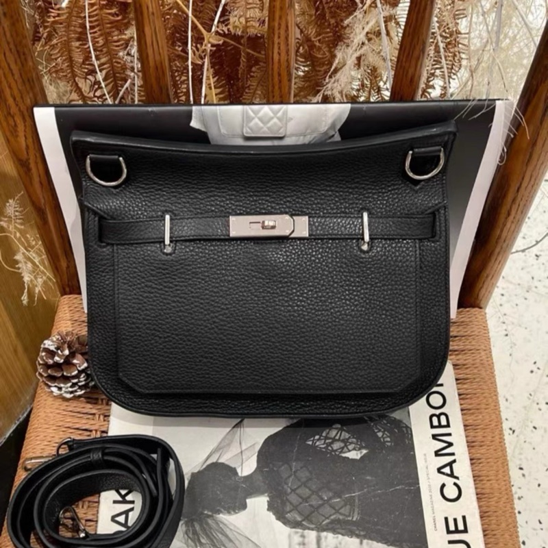 Hermes  吉普賽 Jypsiere 28 單肩斜挎包 黑銀 TC皮 框M刻 有肩帶-0