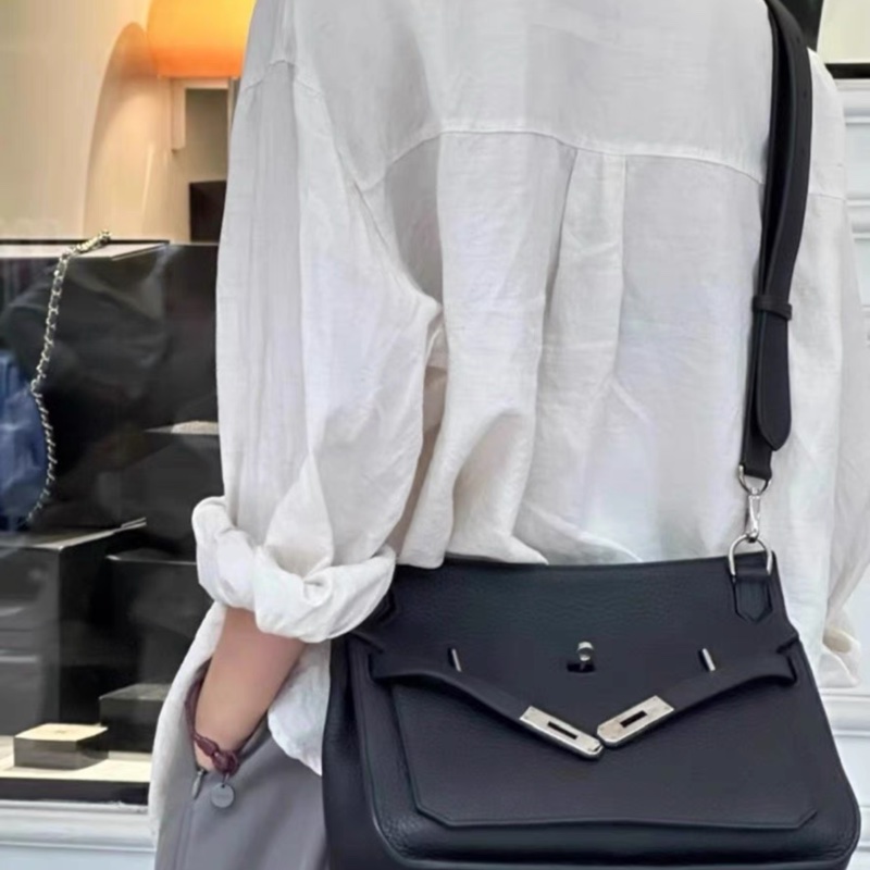 Hermes  吉普賽 Jypsiere 28 單肩斜挎包 黑銀 TC皮 框M刻 有肩帶-2