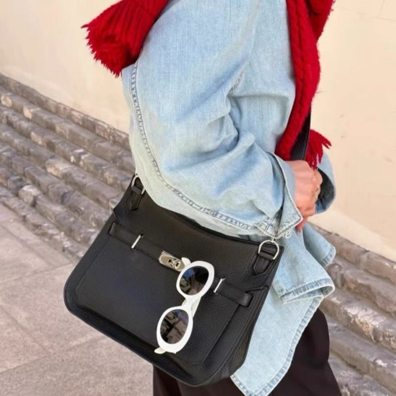 Hermes  吉普賽 Jypsiere 28 單肩斜挎包 黑銀 TC皮 框M刻 有肩帶-3