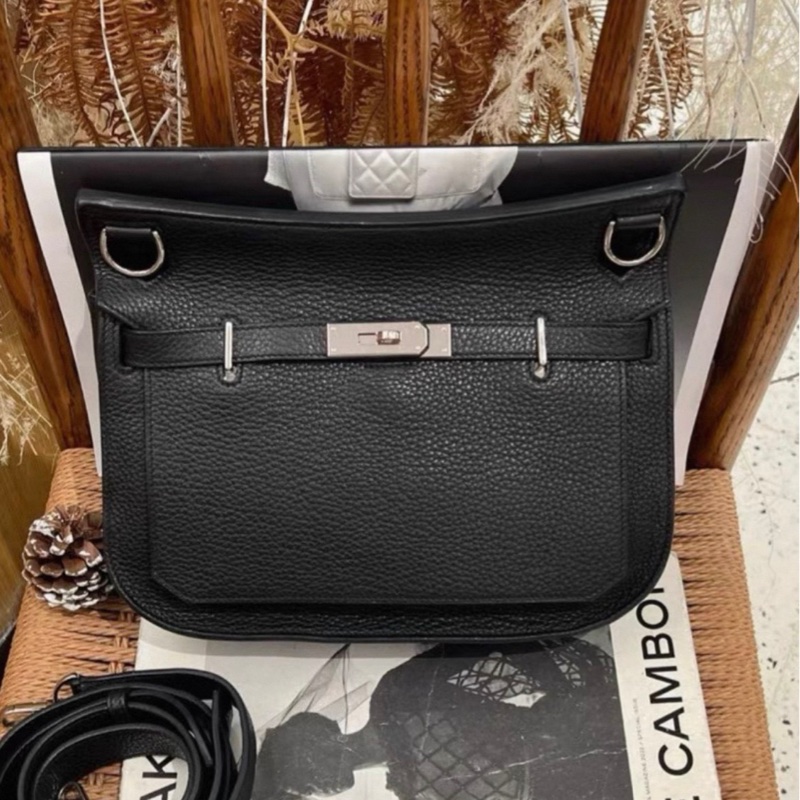 Hermes  吉普賽 Jypsiere 28 單肩斜挎包 黑銀 TC皮 框M刻 有肩帶-4